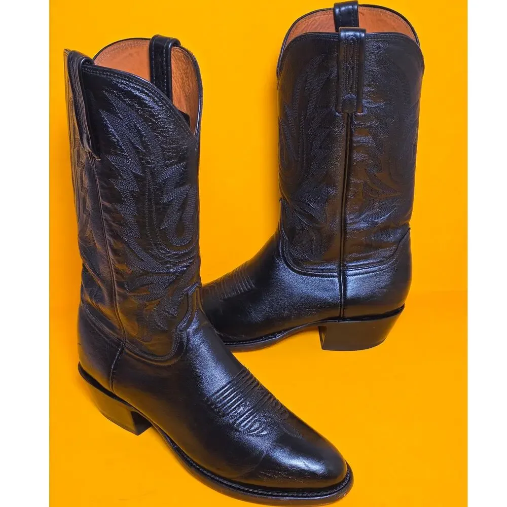 Lucchese 1883 Carson Black Lonestar Calf Leather Cowboy Boots Men 8D M1020.R4
